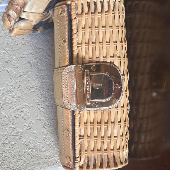 Michael Kors Gold and Tan Wicker Clutch - Picture 1 of 8
